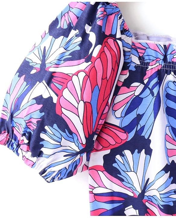 Pine Kids Cotton Half Sleeves Top Butterfly Print - Multicolor