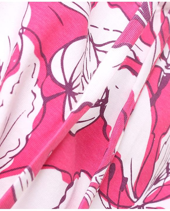 Pine Kids Cotton Half Sleeves Top with Tie up & Floral Print - Fuchsia