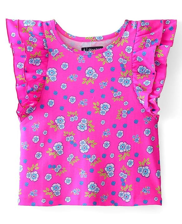 Pine Kids Cotton Frilled Sleeves Top Floral Print - Pink
