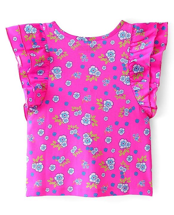Pine Kids Cotton Frilled Sleeves Top Floral Print - Pink
