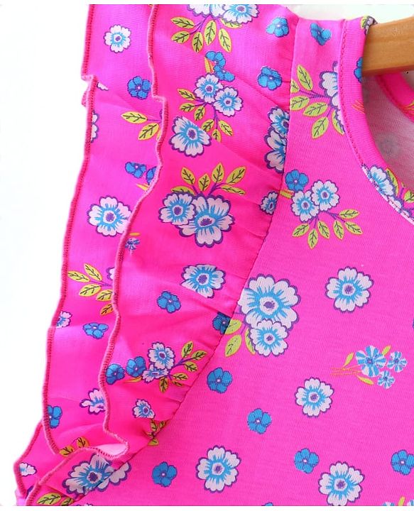 Pine Kids Cotton Frilled Sleeves Top Floral Print - Pink