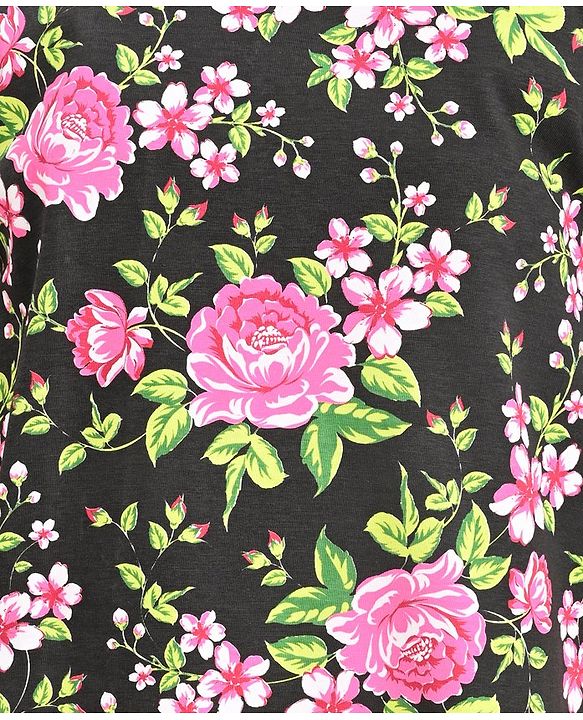 Pine Kids Cotton Knit with Frill Sleeves  Top with Floral Print - Black