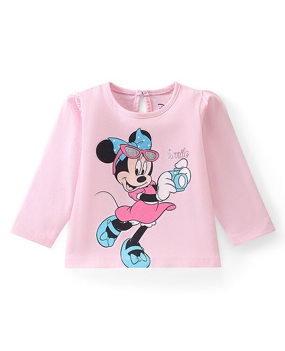Babyhug Disney Cotton Knit Single Jersey Full Sleeve Night Suit With Minnie Mouse Graphics - Pink