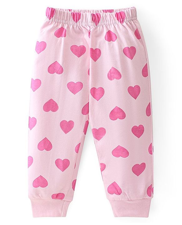Babyhug Disney Cotton Knit Single Jersey Full Sleeve Night Suit With Minnie Mouse Graphics - Pink