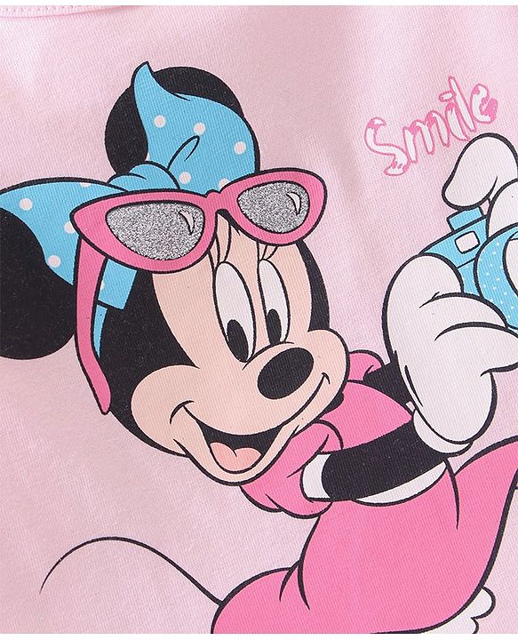 Babyhug Disney Cotton Knit Single Jersey Full Sleeve Night Suit With Minnie Mouse Graphics - Pink