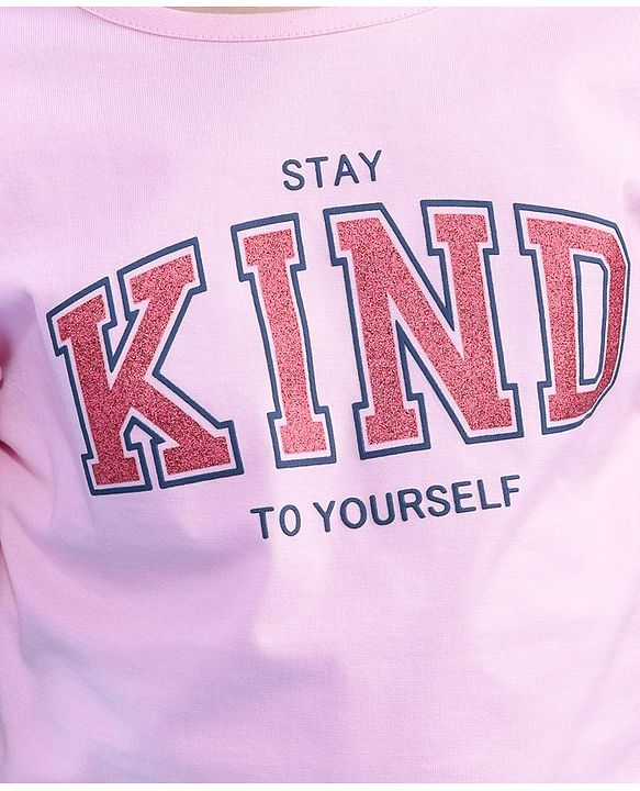 Pine Kids Cotton Half Sleeves Glitter Text Printed Top - Pink Frosting