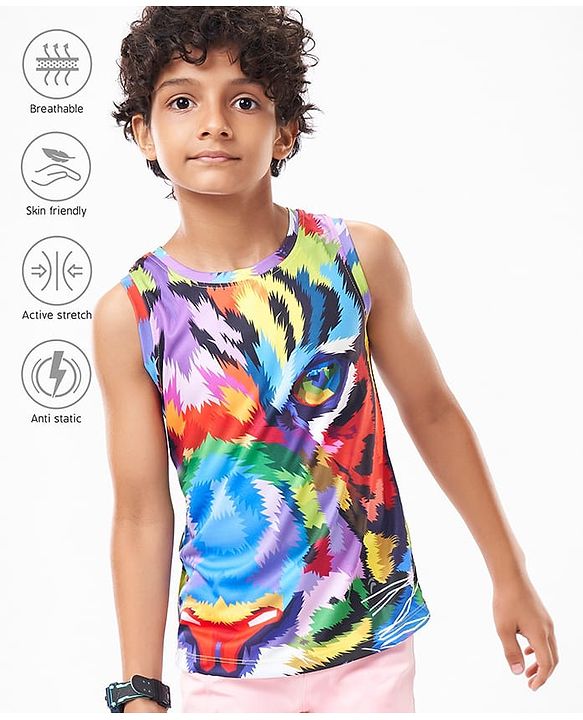 Pine Active Sleeveless High Stretch T-Shirt Abstract Print - Multicolour