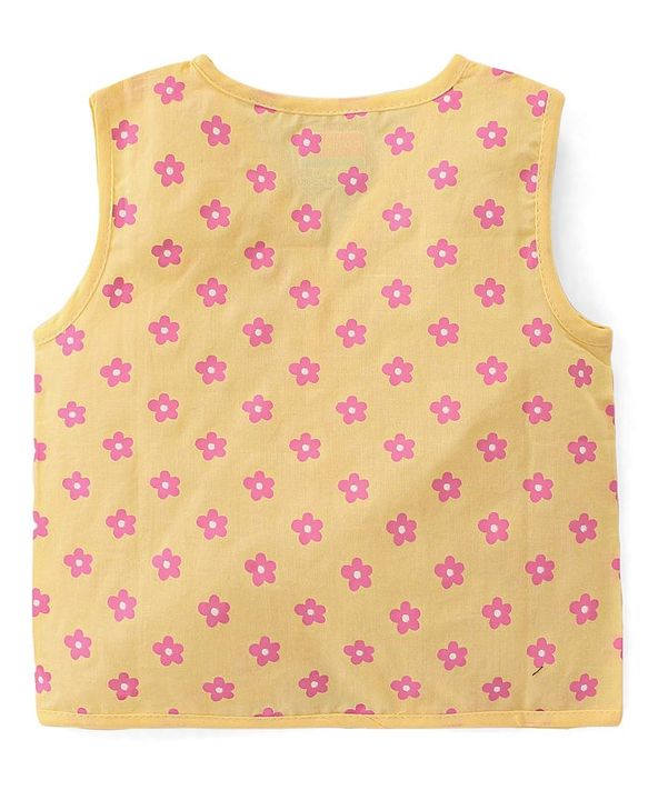 Babyhug 100% Cotton Poplin Sleeveless Front Open Jhablas Floral Print Pack of 3- Pink Yellow & White