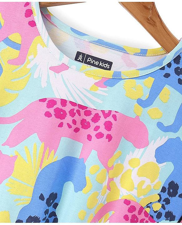 Pine Kids Cotton Half Sleeves Top with Side Tape & Cheetah Print - Limpet Shell