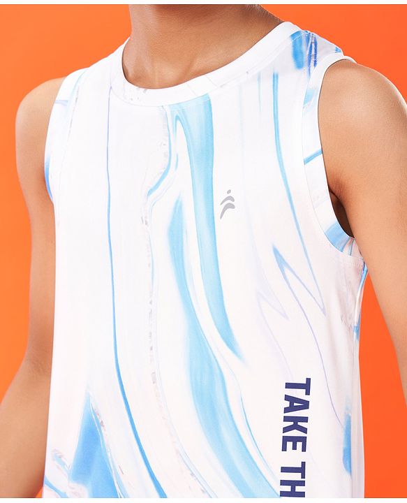 Pine Active Sleeveless High Stretch T-Shirt Marble Print - White