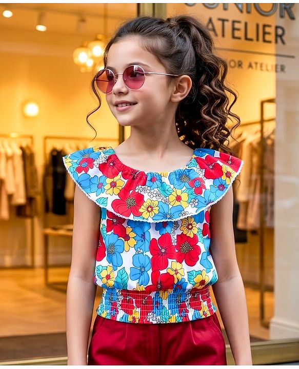 Pine Kids  Cotton Knit Sleeveless Top with Floral Print - Multicolour