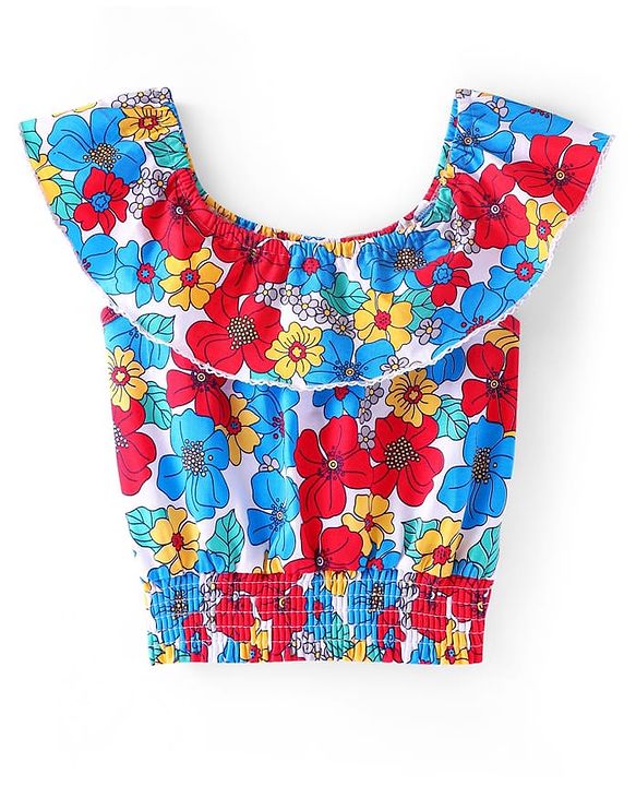 Pine Kids  Cotton Knit Sleeveless Top with Floral Print - Multicolour
