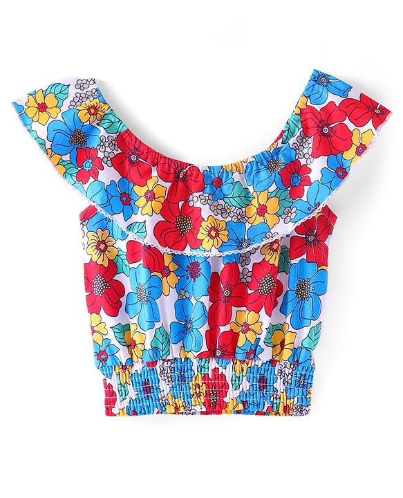 Pine Kids  Cotton Knit Sleeveless Top with Floral Print - Multicolour