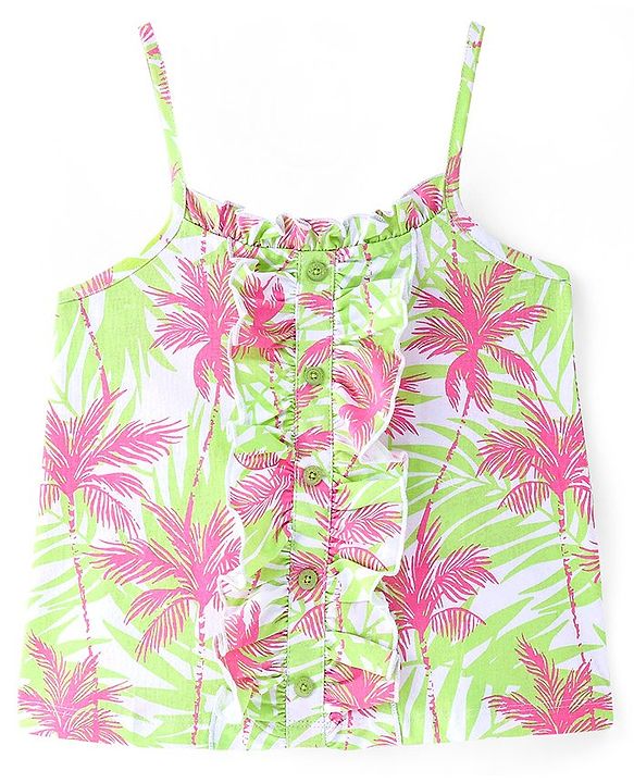 Pine Kids  Cotton Knit Sleeveless Top with Tree Print - White
