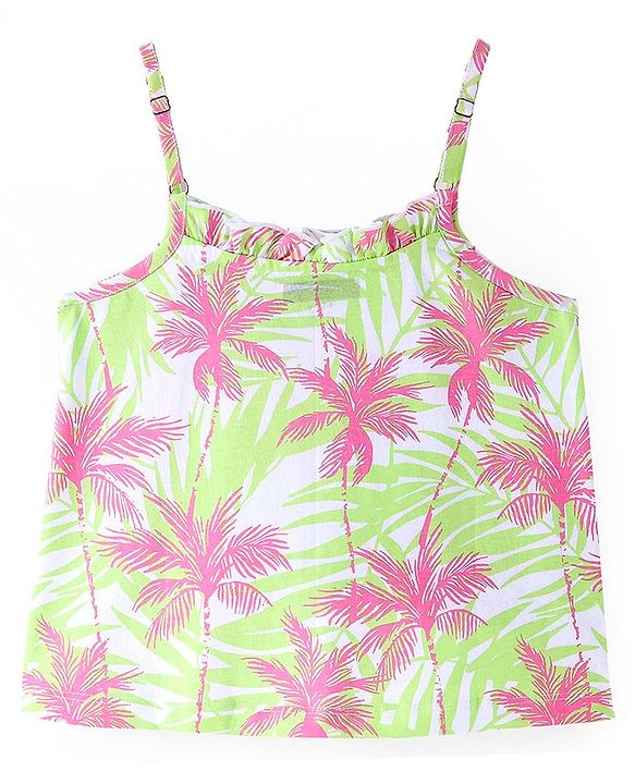 Pine Kids  Cotton Knit Sleeveless Top with Tree Print - White