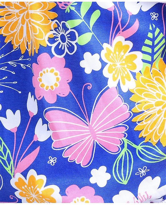Pine Kids Cotton Sleeveless Butterfly & Floral Printed Top with Bow - Dazzling Blue