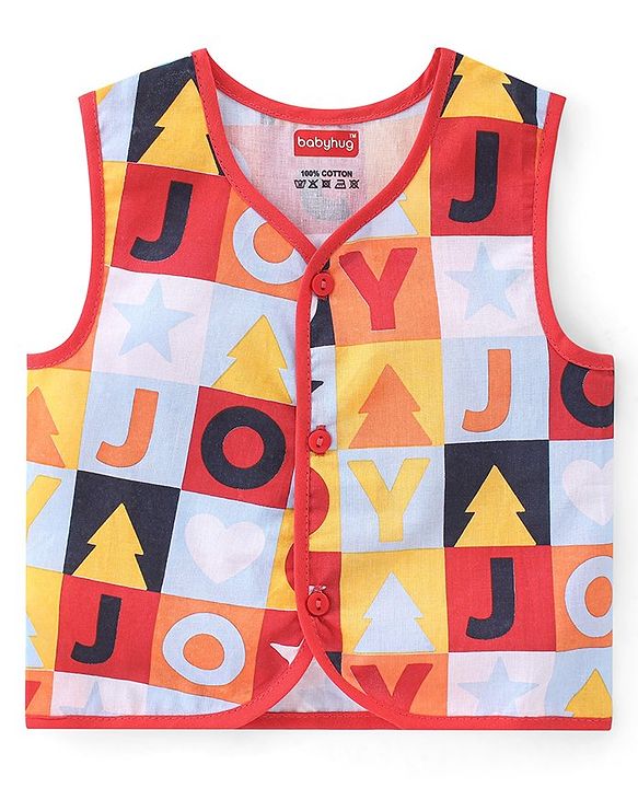Babyhug 100% Cotton Woven Sleeveless Front Open Jhabla Star Print Pack Of 3 - Multicolor