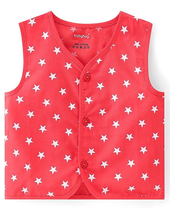 Babyhug 100% Cotton Woven Sleeveless Front Open Jhabla Star Print Pack Of 3 - Multicolor