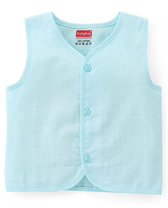 Babyhug 100% Cotton Poplin Sleeveless Front Open Jhablas Solid Colour Pack of 3- Pink Yellow & Blue