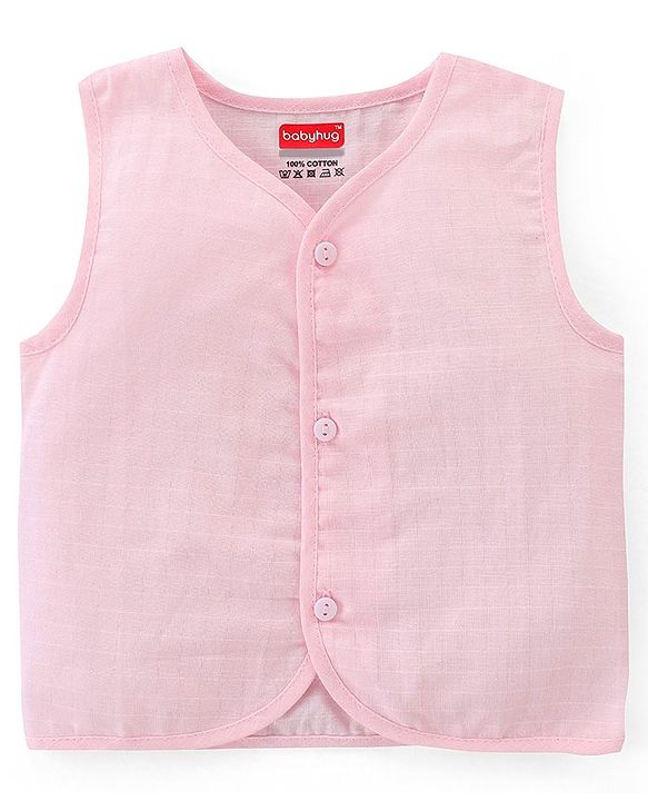 Babyhug 100% Cotton Poplin Sleeveless Front Open Jhablas Solid Colour Pack of 3- Pink Yellow & Blue