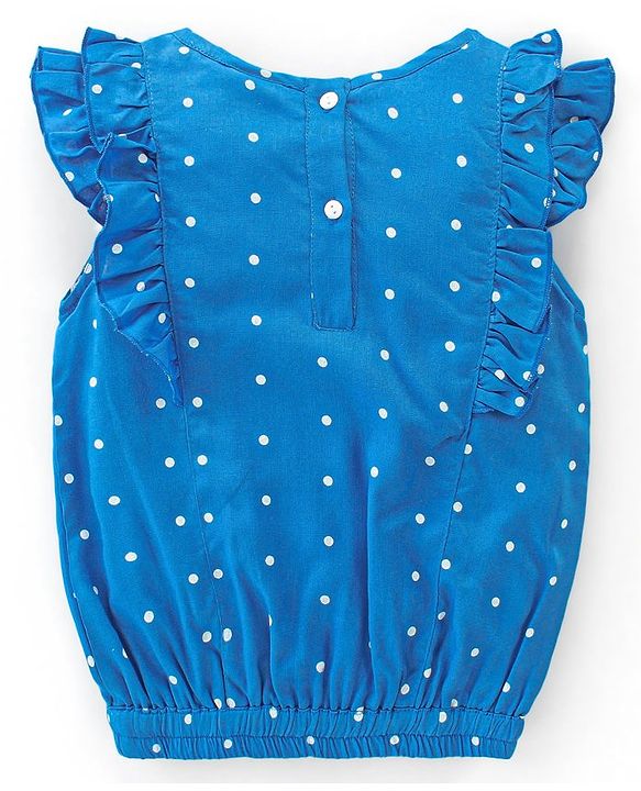 Babyhug 100% Rayon Woven Half Sleeves Top with Frill and Bow Detailing Polka Dot Print - Blue