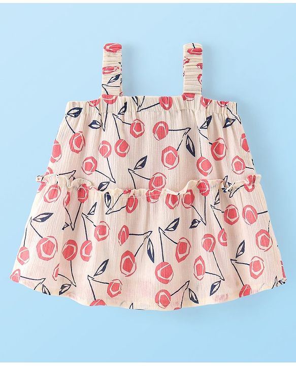 Babyhug Rayon Woven Sleeveless Cherry Printed Singlet Top - Pink