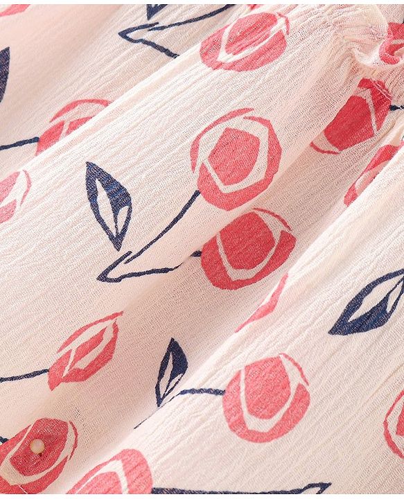 Babyhug Rayon Woven Sleeveless Cherry Printed Singlet Top - Pink
