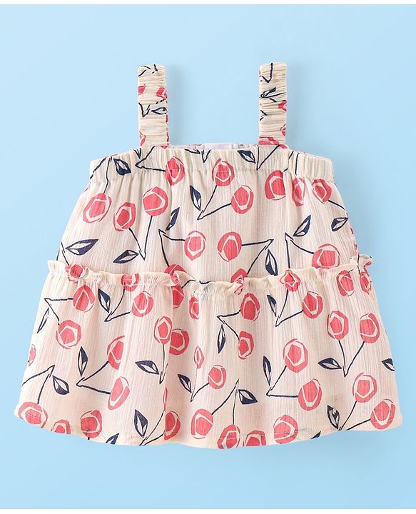 Babyhug Rayon Woven Sleeveless Cherry Printed Singlet Top - Pink