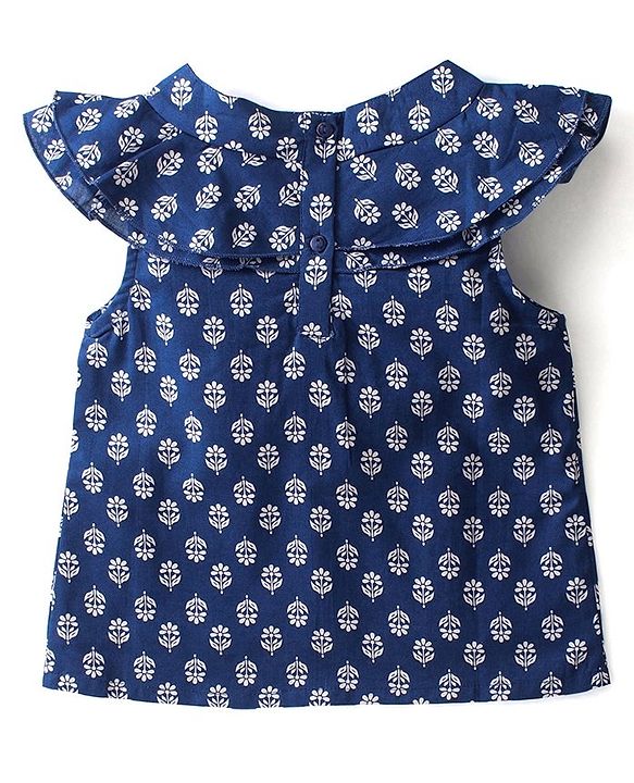 Babyhug Rayon Woven Half Sleeves Top with Frill Detailing  Floral Print - Blue
