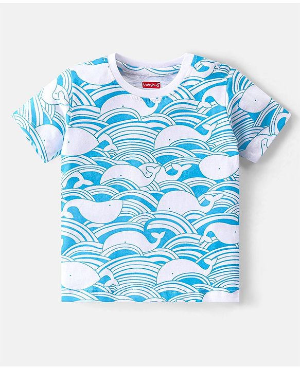 Babyhug Single Jersey Knit  Half Sleeves Nightsuit with Whale Print - Blue