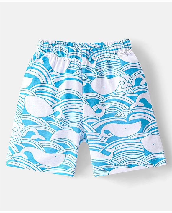 Babyhug Single Jersey Knit  Half Sleeves Nightsuit with Whale Print - Blue