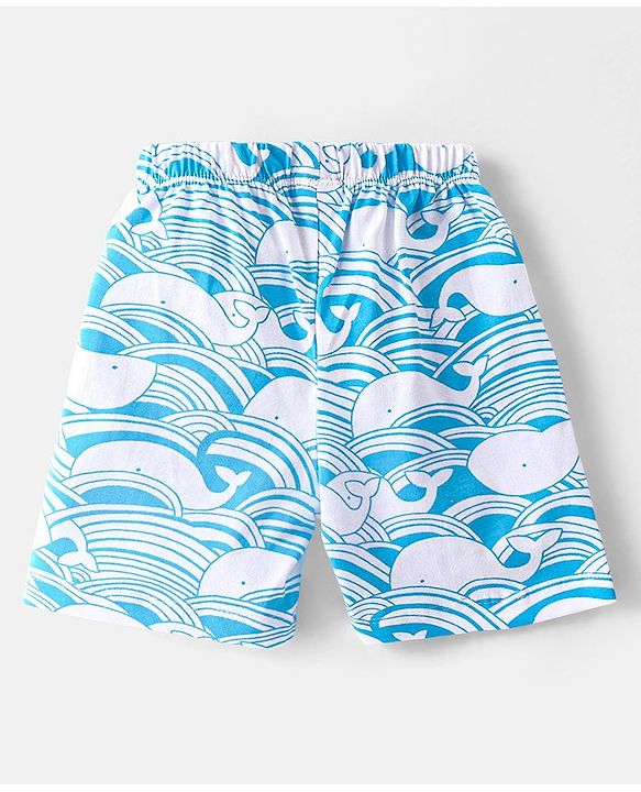 Babyhug Single Jersey Knit  Half Sleeves Nightsuit with Whale Print - Blue