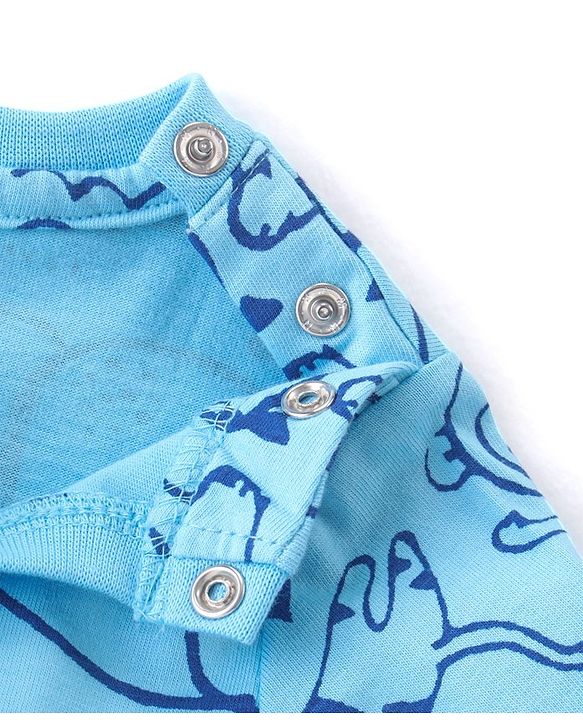 Babyhug Cotton Knit Single Jersey Half Sleeves Night Suit With Animals Print - Blue