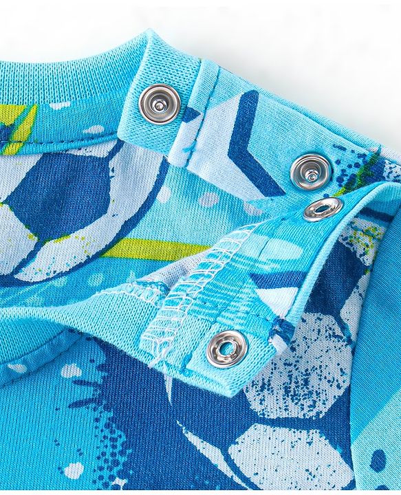 Babyhug Single Jersey Knit Half Sleeves Night Suit Soccer Ball Print - Blue