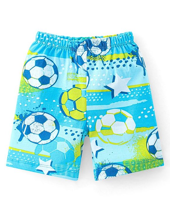 Babyhug Single Jersey Knit Half Sleeves Night Suit Soccer Ball Print - Blue