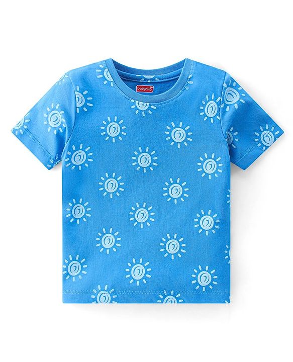 Babyhug Single Jersey Knit Half Sleeves Short Set Sun Print - Blue