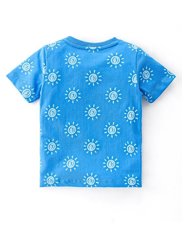 Babyhug Single Jersey Knit Half Sleeves Short Set Sun Print - Blue