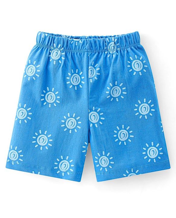 Babyhug Single Jersey Knit Half Sleeves Short Set Sun Print - Blue