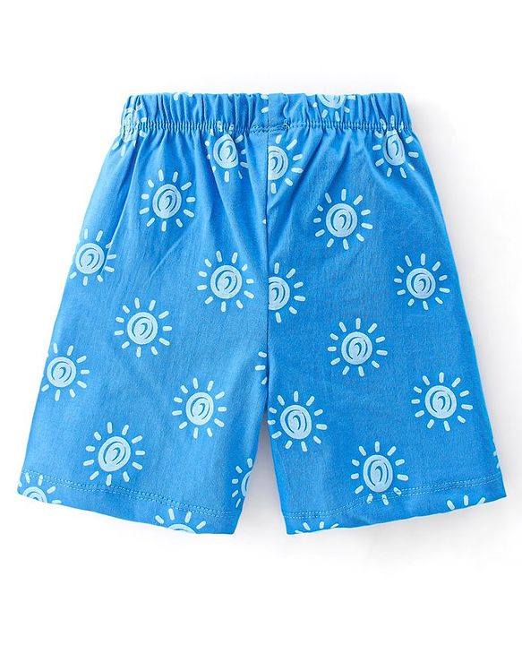 Babyhug Single Jersey Knit Half Sleeves Short Set Sun Print - Blue