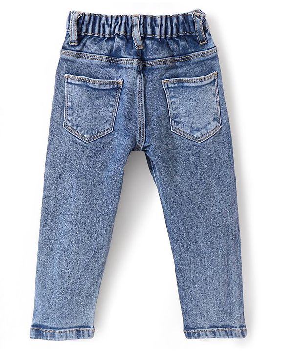 Babyhug Denim Full Length With Stretch Washed Jeans With Butterfly Embroidery - Grey
