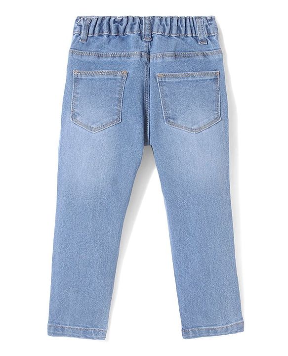 Babyhug Denim Full Length Jeans with Stretch Butterfly Applique - Blue