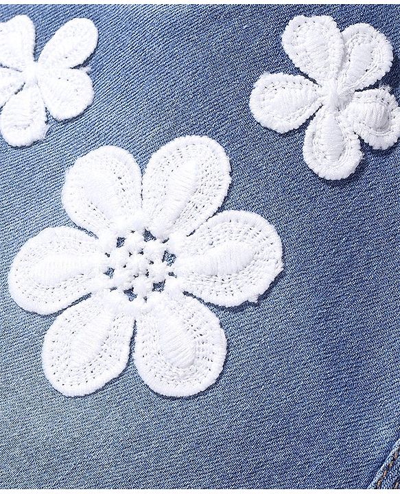 Babyhug Denim Mid Thigh Length With Stretch Shorts Floral Applique - Blue