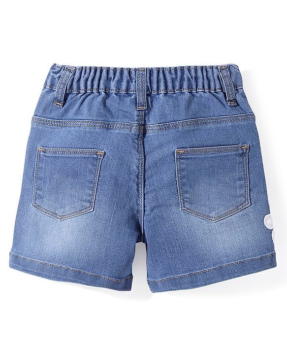 Babyhug Denim Mid Thigh Length With Stretch Shorts Floral Applique - Blue