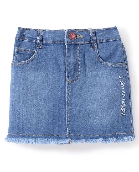 Babybug Denim Mid Thigh With Stretch Washed Skirts Text Embroidery - Blue