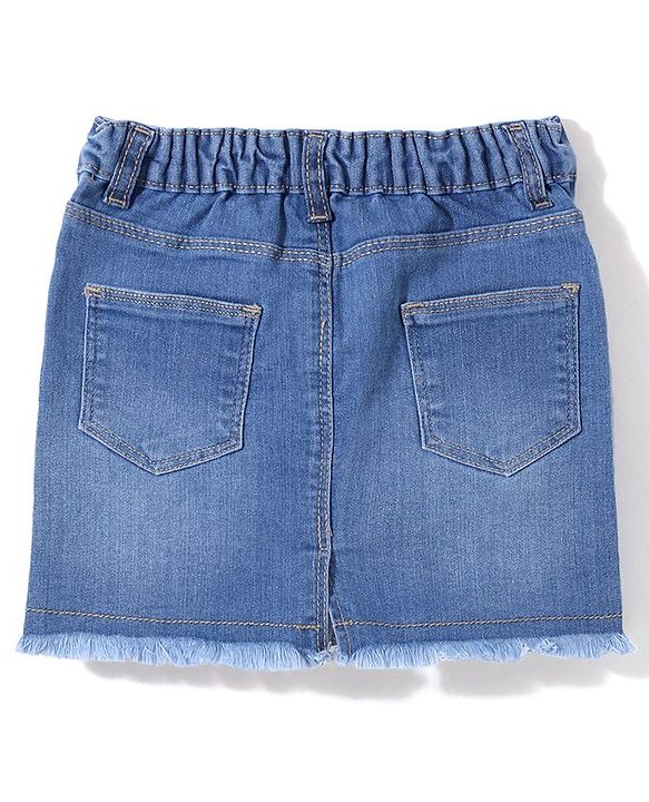 Babybug Denim Mid Thigh With Stretch Washed Skirts Text Embroidery - Blue