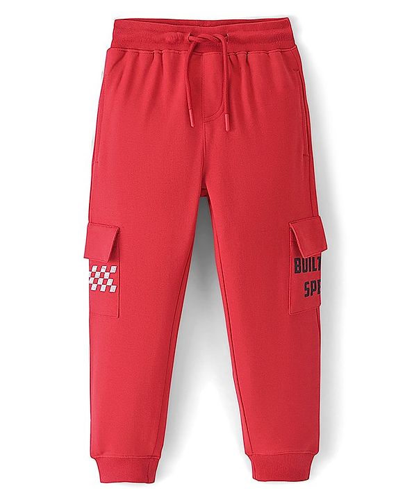 Pine Kids Looper Knit Full Length Lounge Pant Text Print - Red