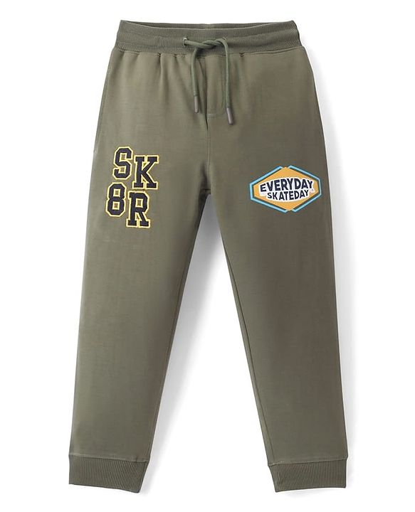 Pine Kids Looper Knit Full Length Joggers With Skateday Print- Green