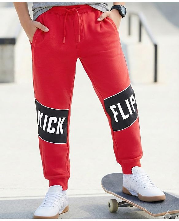 Pine Kids Looper Knit Full Length Lounge Pant Text Print - Red