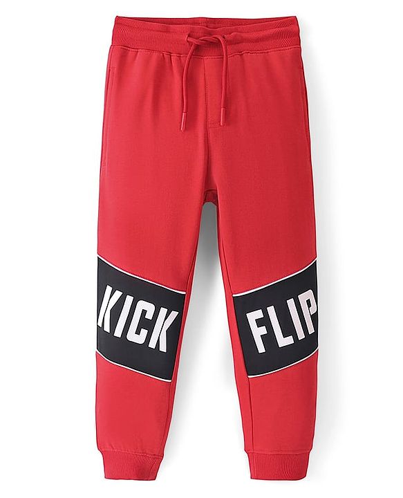 Pine Kids Looper Knit Full Length Lounge Pant Text Print - Red