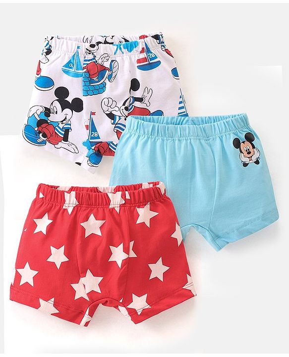 Babyhug Disney Single Jersey Knit Briefs With Mickey Mouse Graphics Pack Of 3 - Red Blue & White